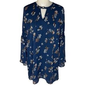 Altar'd State Women's Floral Print Blue Dress Sz S Boho Shear Bell Sleeve lined